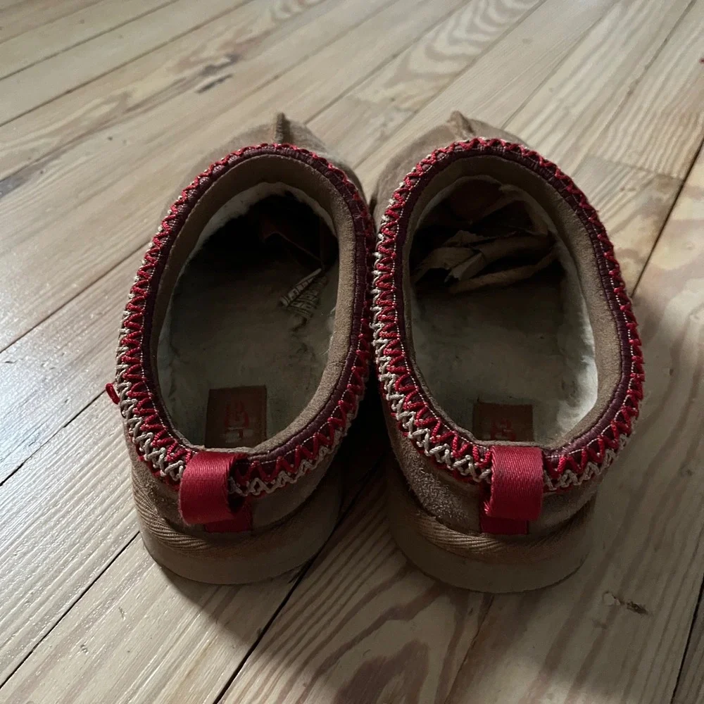 UGG Tasman Slipper Kids Size 4 Chestnut Suede Red Braid Slip On 113776K winter